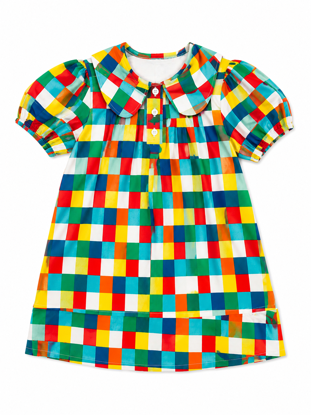 Vestido Puff Cuadros Coloridos