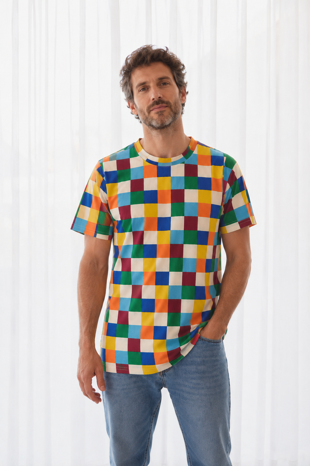 Camiseta Cuadros Coloridos Adulto