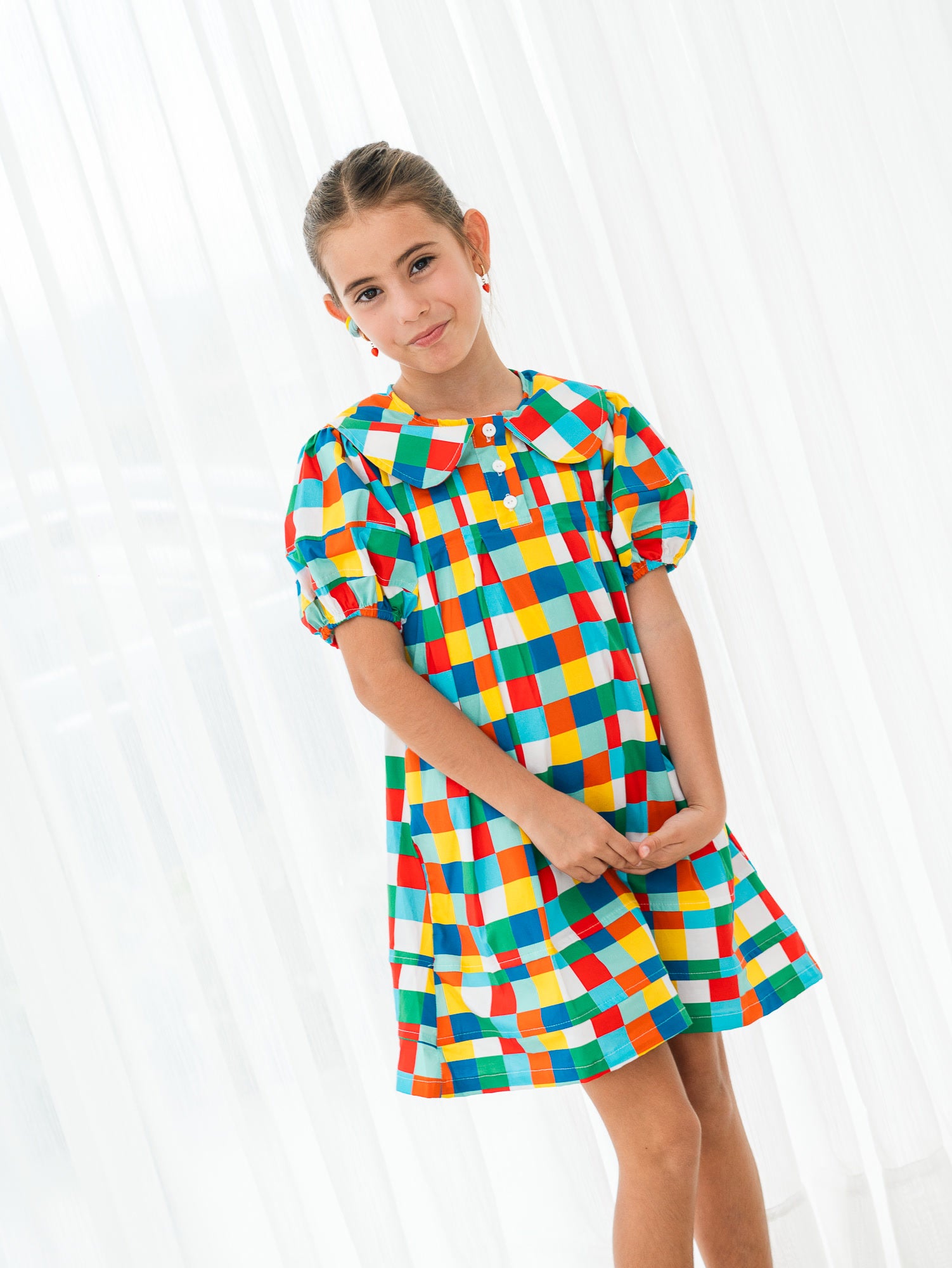 Vestido Puff Cuadros Coloridos