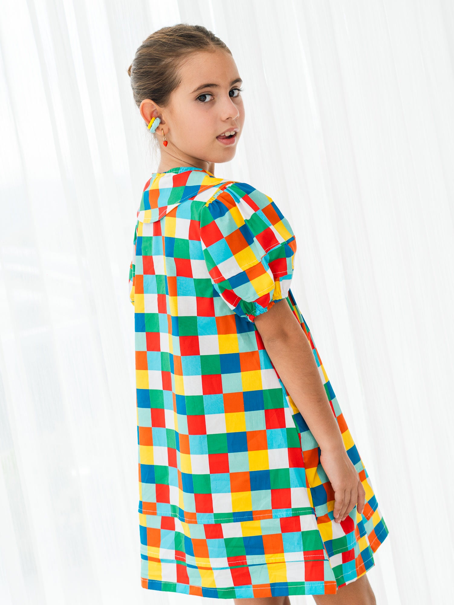 Vestido Puff Cuadros Coloridos
